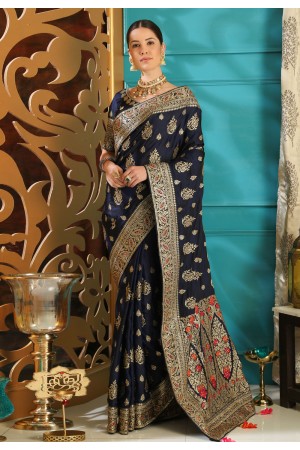 Navy blue silk festival wear saree  4113